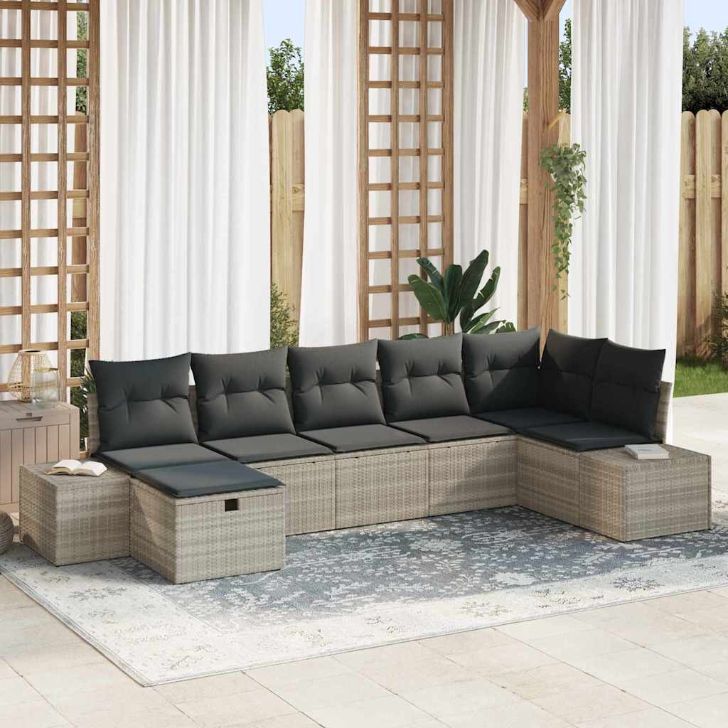 Gartensofa-set mit Kissen 7 pcs Schwarz Poly-Rattan