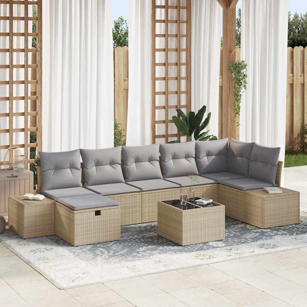 Gartensofa-set mit Kissen 7 pcs Schwarz Poly-Rattan