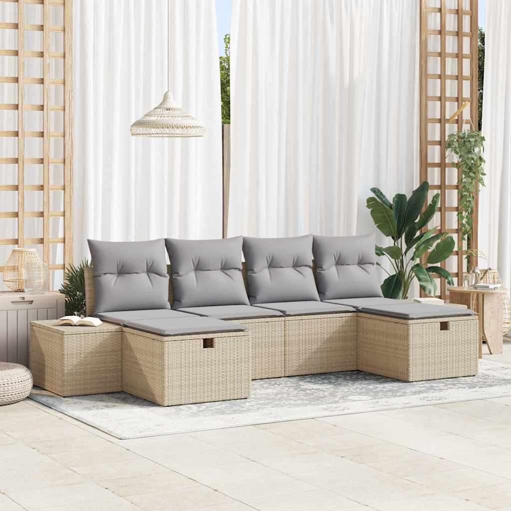 Gartensofa-set mit Kissen 6 pcs Schwarz Poly-Rattan