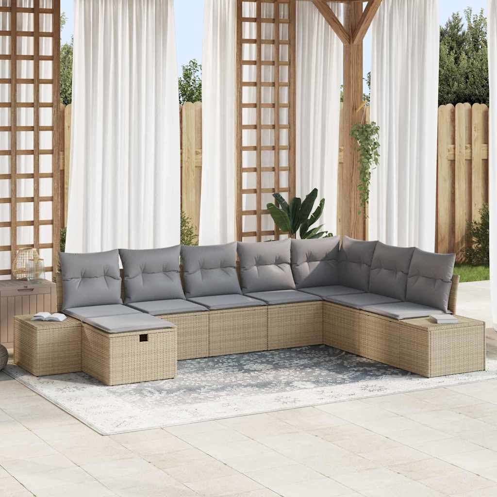 Gartensofa-set mit Kissen 8 pcs Schwarz Poly-Rattan