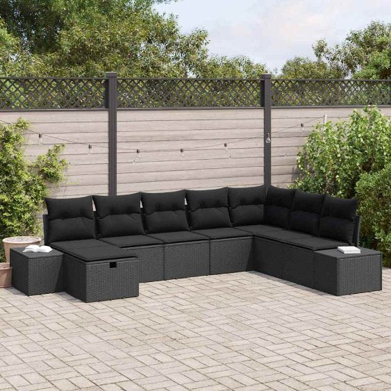 Gartensofa-set mit Kissen 8 pcs Schwarz Poly-Rattan