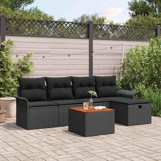 Garten-Sofa-Set mit Speicher 6 pcs Schwarz Poly Rattan