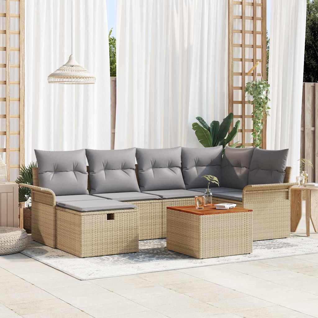 Gartensofa-set mit Kissen 7 pcs Schwarz Poly-Rattan