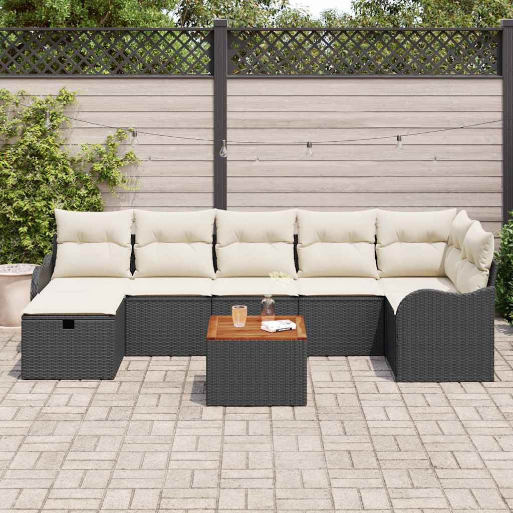 Garten-Sofa-Set mit Kissen 8 pcs Schwarz Poly Rattan