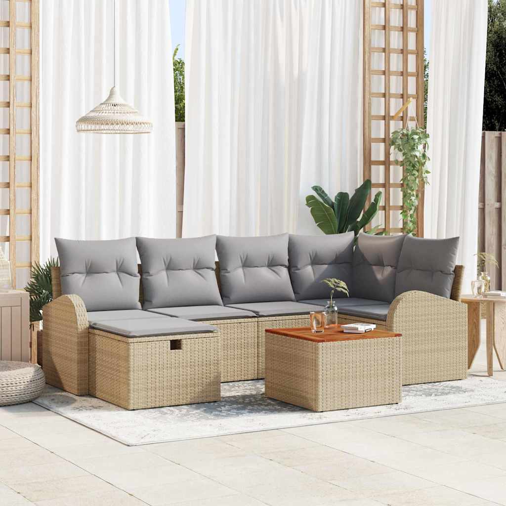 Garten-Sofa-Set mit Kissen 7 pcs Schwarz Poly Rattan