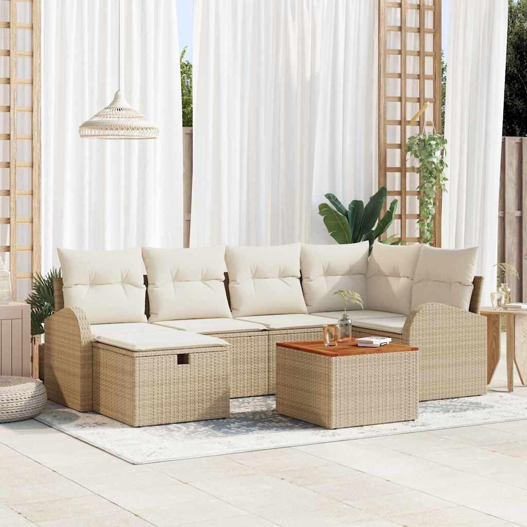 Garten-Sofa-Set mit Kissen 7 pcs Schwarz Poly Rattan