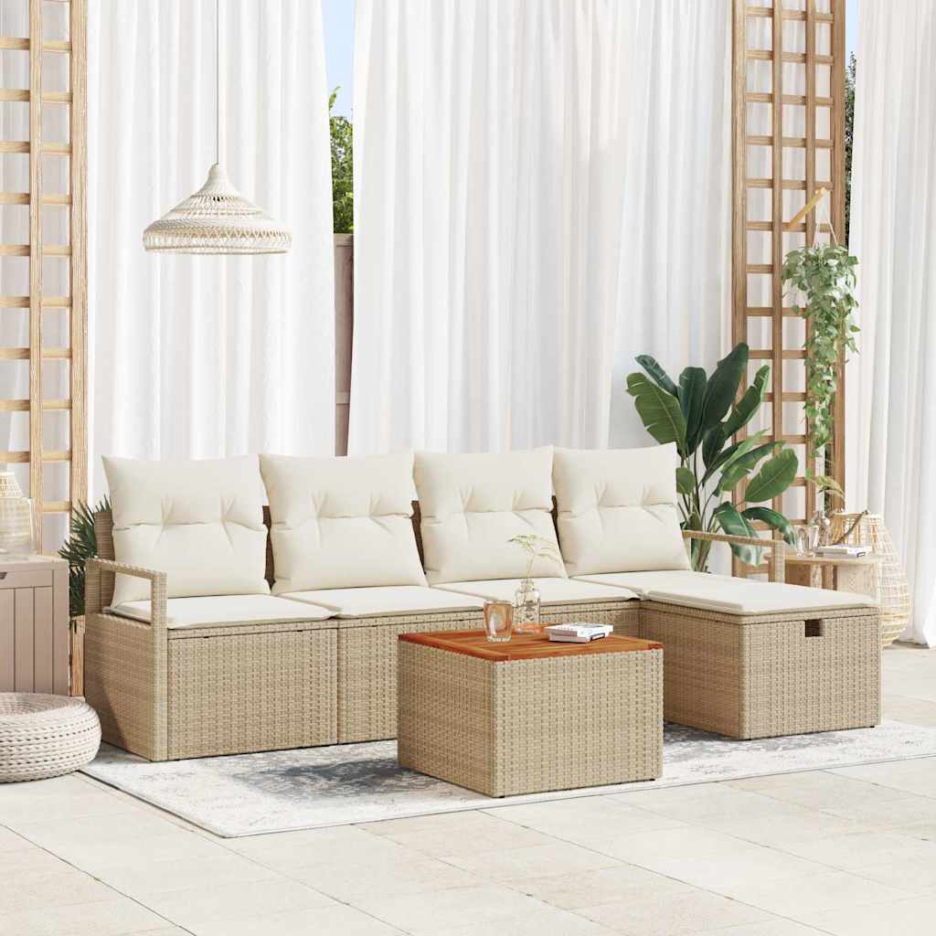 Garten-Sofa-Set mit Kissen 6 pcs Schwarz Poly Rattan