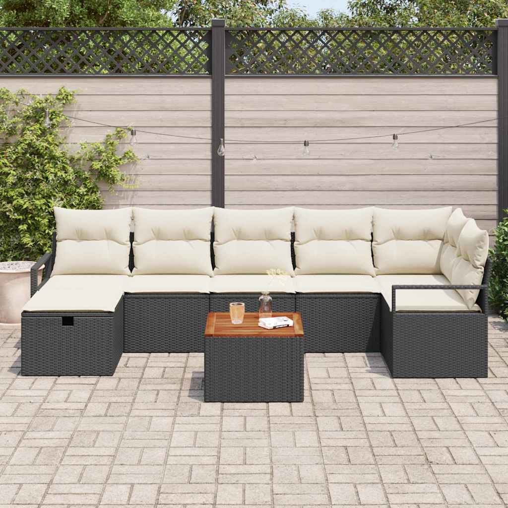 Gartensofa-set mit Kissen 8 pcs Schwarz Poly-Rattan