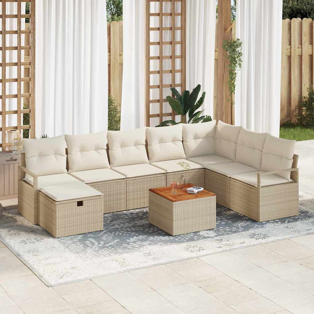 Garten-Sofa-Set mit Kissen 9 pcs Schwarz Poly Rattan
