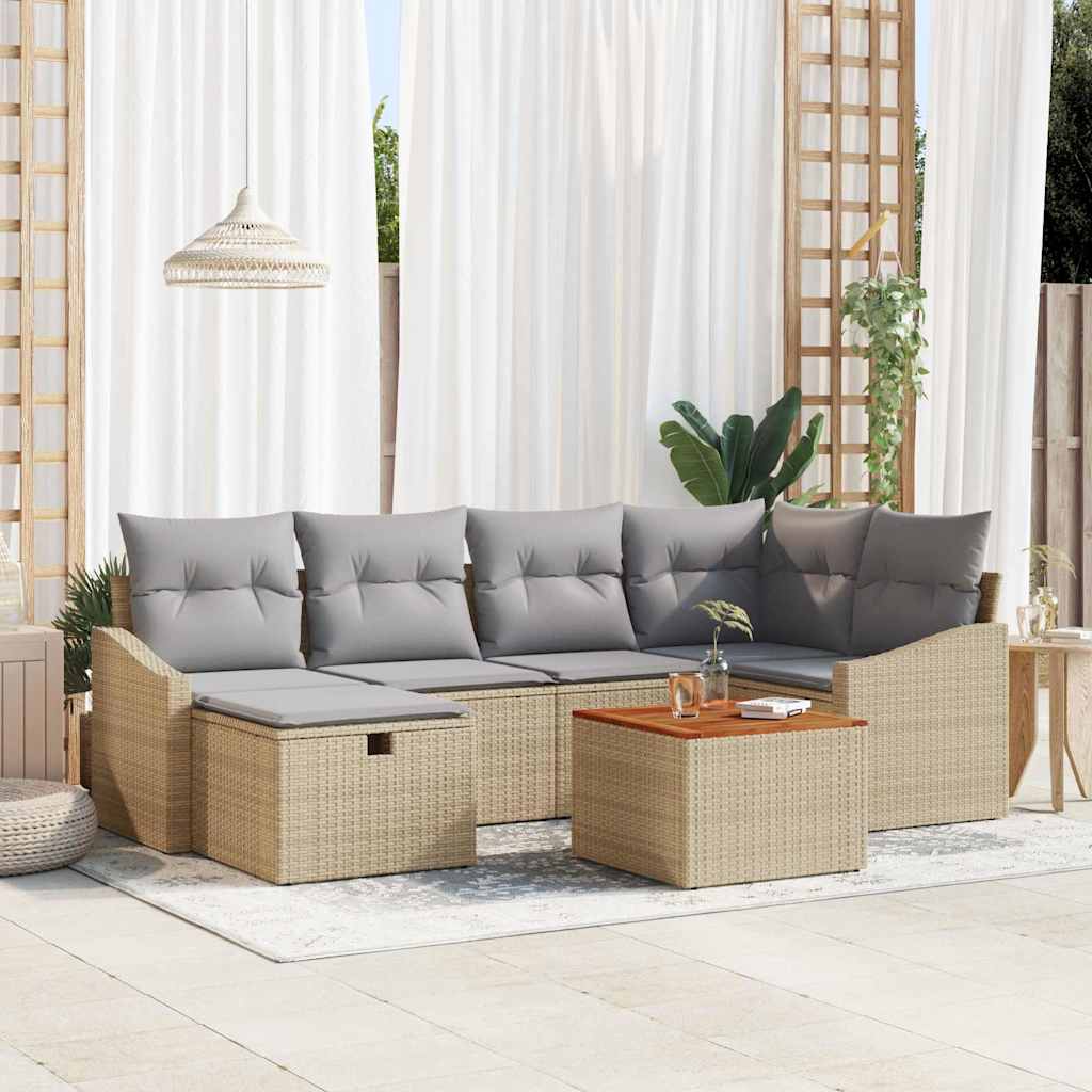 Garten-Sofa-Set mit Kissen 7 pcs Schwarz Poly Rattan