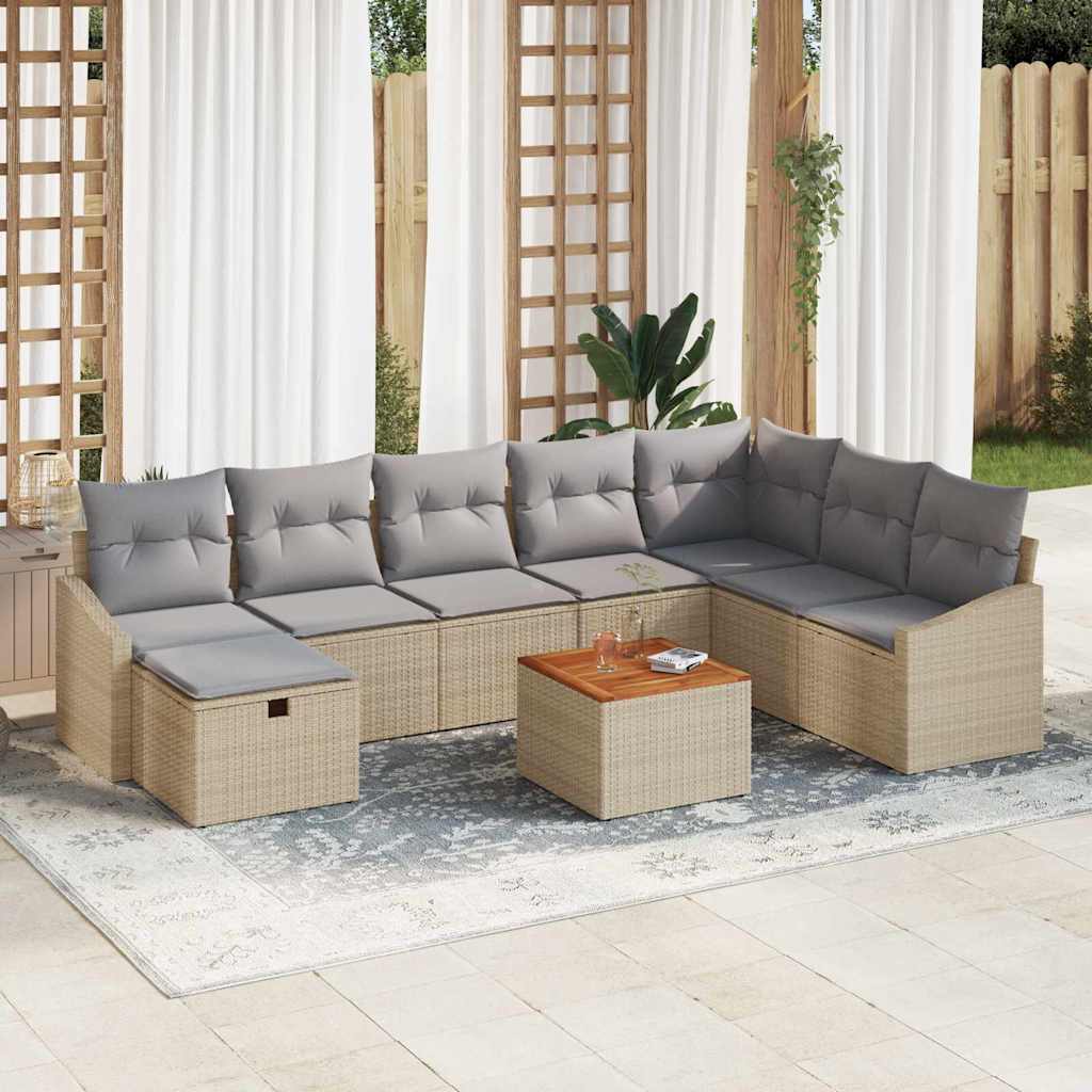 Garten-Sofa-Set mit Kissen 9 pcs Schwarz Poly Rattan