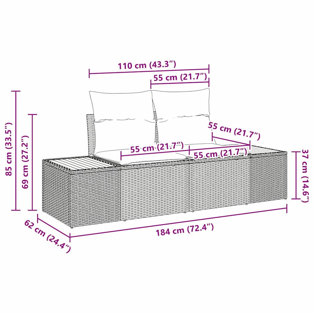 Gartensofa-set mit Kissen 4 pcs Schwarz Poly-Rattan