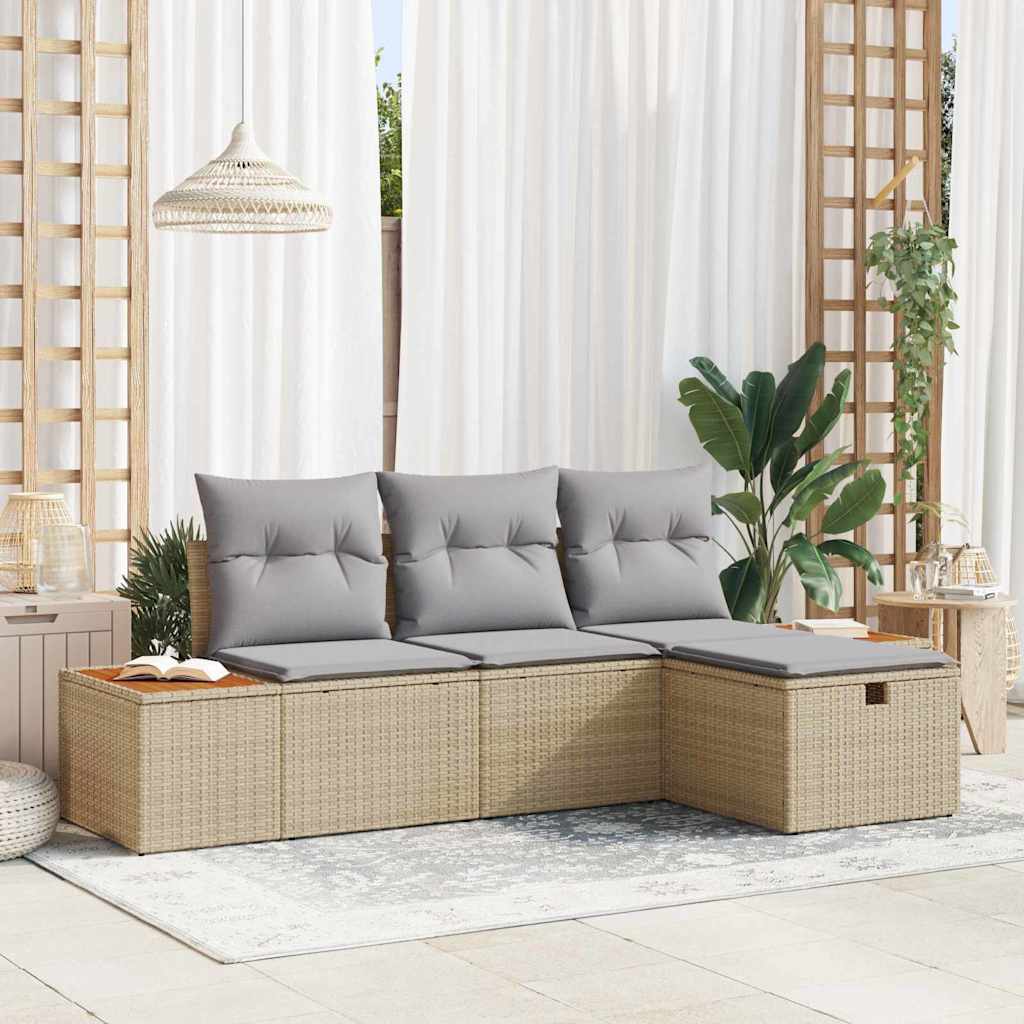 Gartensofa-set mit Kissen 4 pcs Schwarz Poly-Rattan