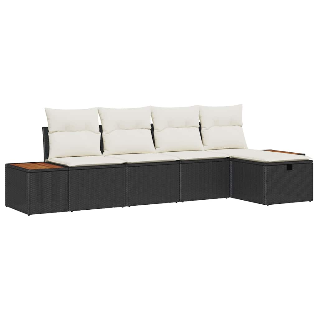 Gartensofa-set mit Kissen 5 pcs Schwarz Poly-Rattan
