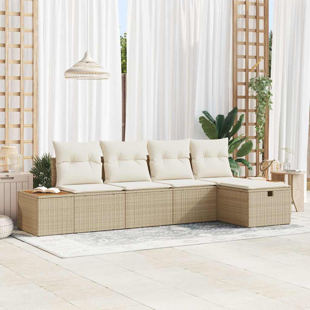 Gartensofa-set mit Kissen 5 pcs Schwarz Poly-Rattan