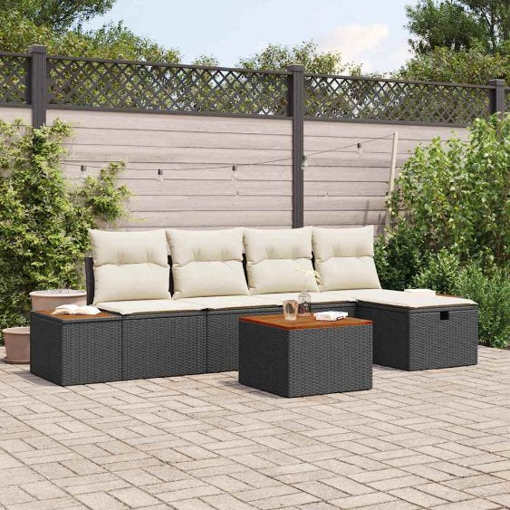 Gartensofa-set mit Kissen 5 pcs Schwarz Poly-Rattan