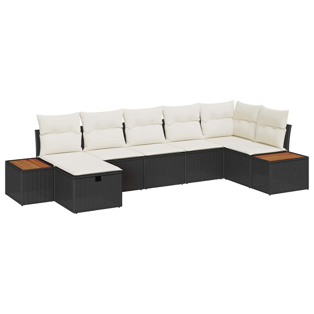 Gartensofa-set mit Kissen mit Speicher Schwarz Poly-Rattan