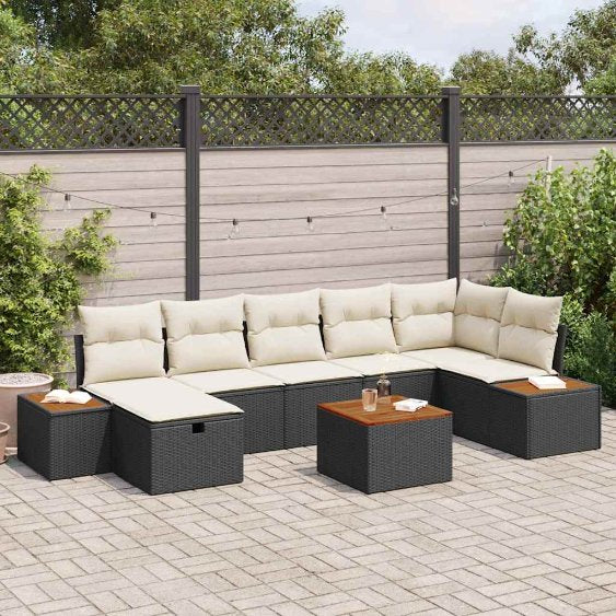 Gartensofa-set mit Kissen mit Speicher Schwarz Poly-Rattan