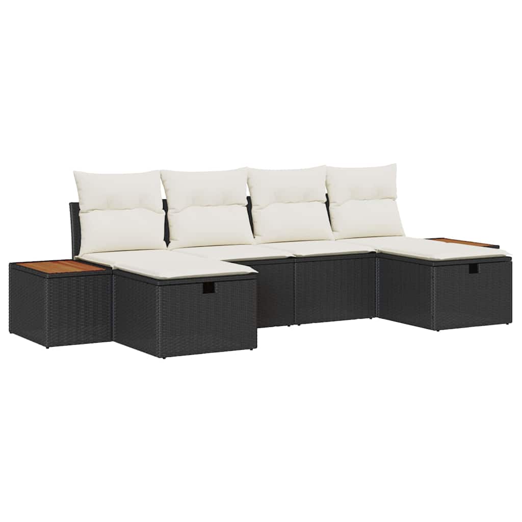 Gartensofa-set mit Kissen 6 pcs Schwarz Poly-Rattan
