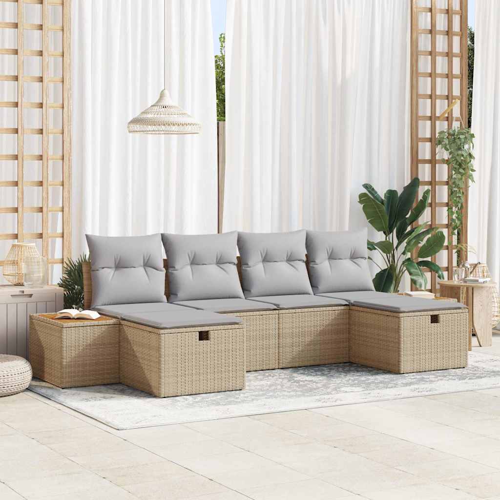 Gartensofa-set mit Kissen 6 pcs Schwarz Poly-Rattan