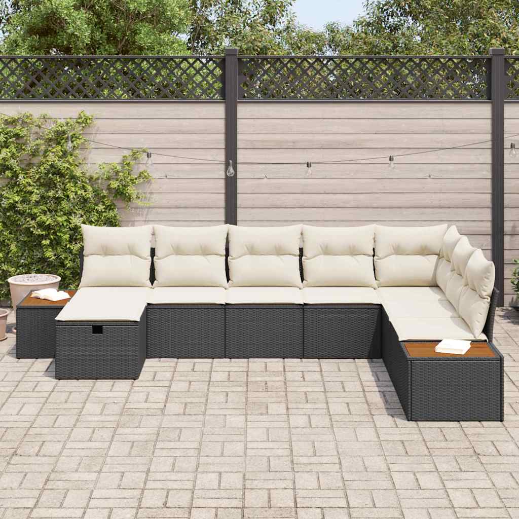 Gartensofa-set mit Kissen 8 pcs Schwarz Poly-Rattan