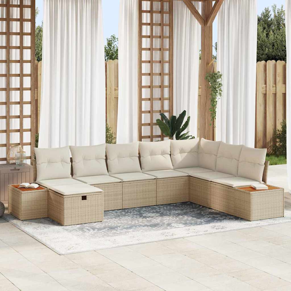 Gartensofa-set mit Kissen 8 pcs Schwarz Poly-Rattan