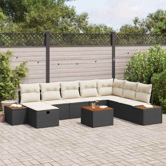 Gartensofa-set mit Kissen 8 pcs Schwarz Poly-Rattan