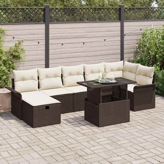 Garten-Sofa-Set mit Kissen 8 pcs Schwarz Poly Rattan