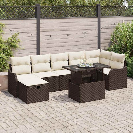Garten-Sofa-Set mit Kissen 8 pcs Schwarz Poly Rattan