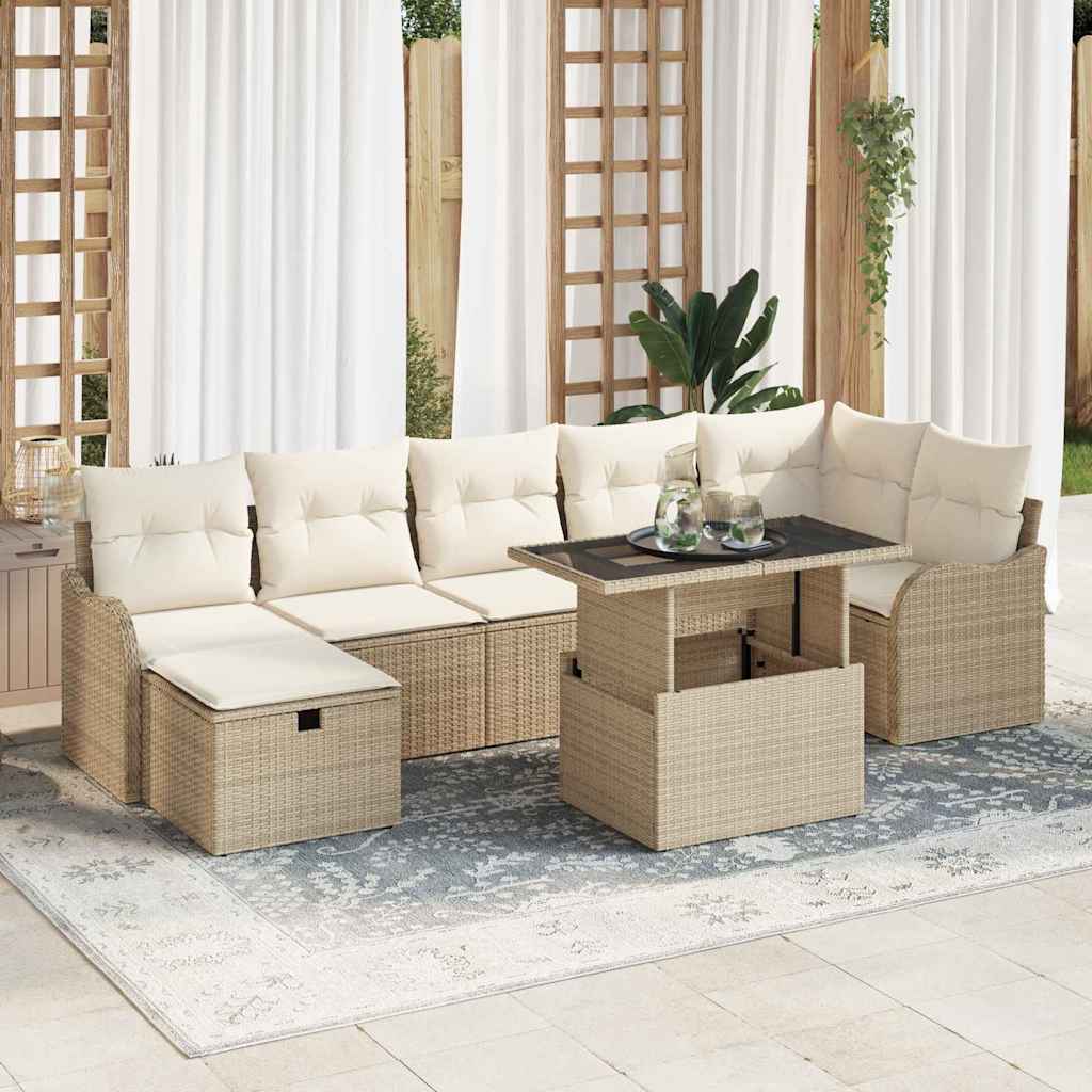Garten-Sofa-Set mit Kissen 8 pcs Schwarz Poly Rattan