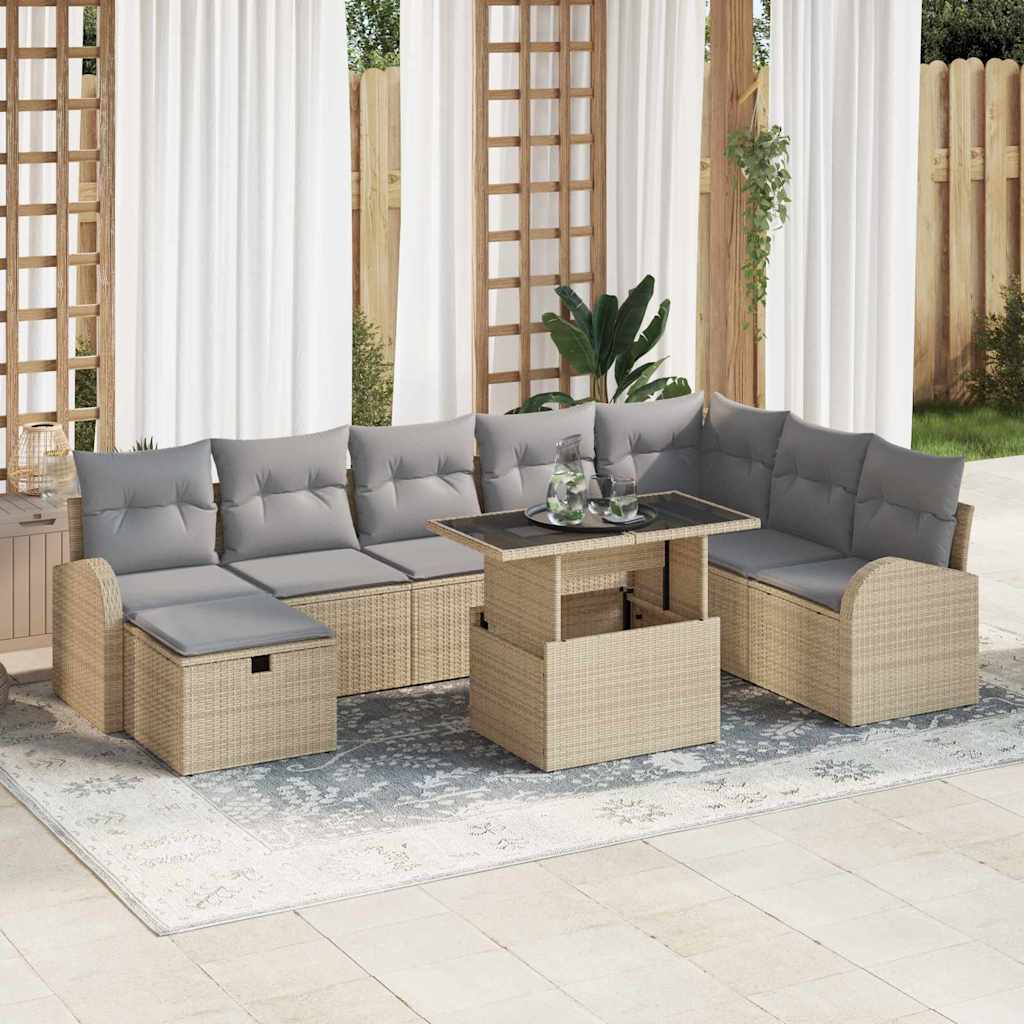 Garten-Sofa-Set mit Kissen 9 pcs Schwarz Poly Rattan