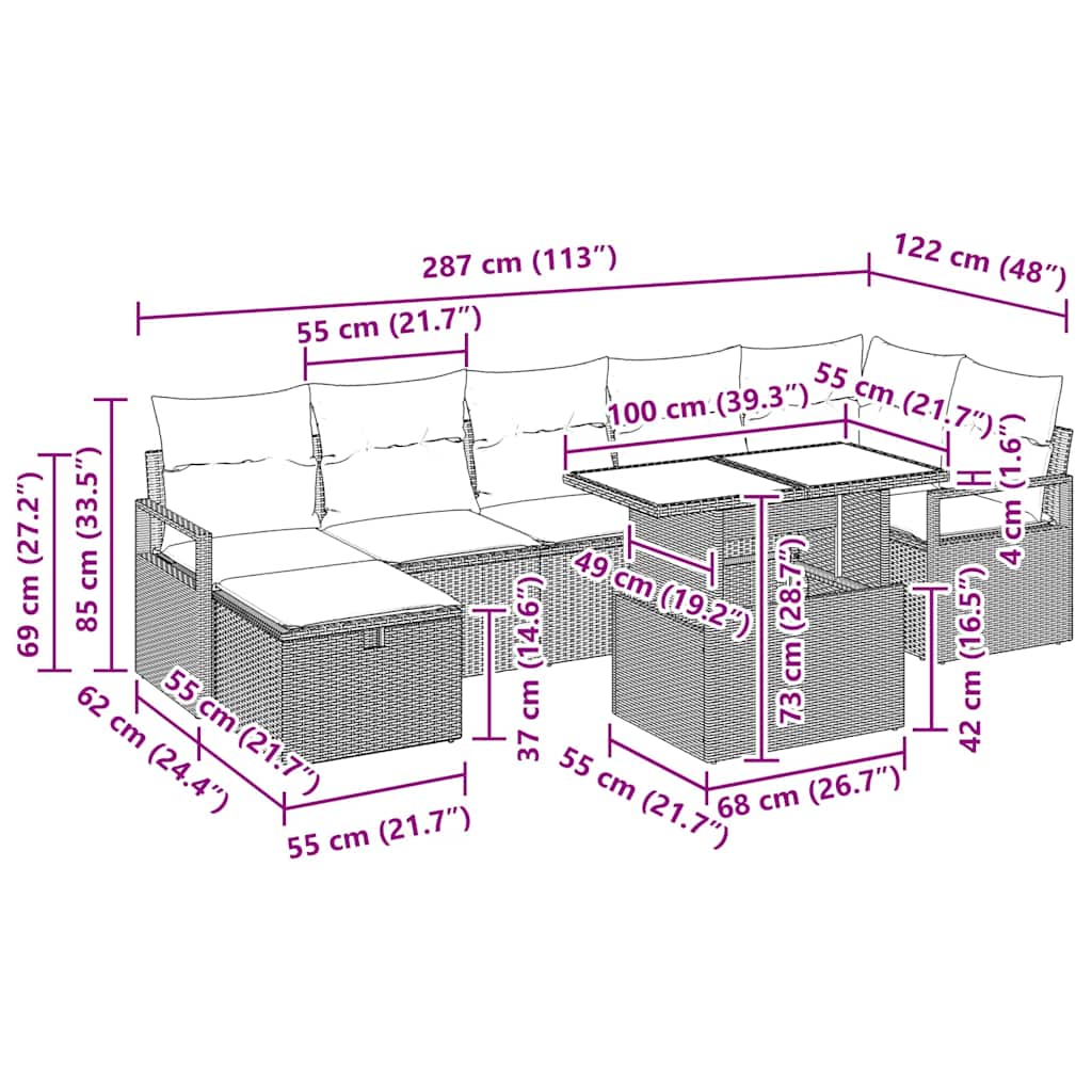 Garten-Sofa-Set mit Kissen 8 pcs Schwarz Poly Rattan