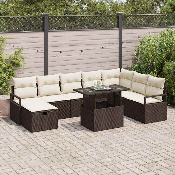 Garten-Sofa-Set mit Kissen 9 pcs Schwarz Poly Rattan
