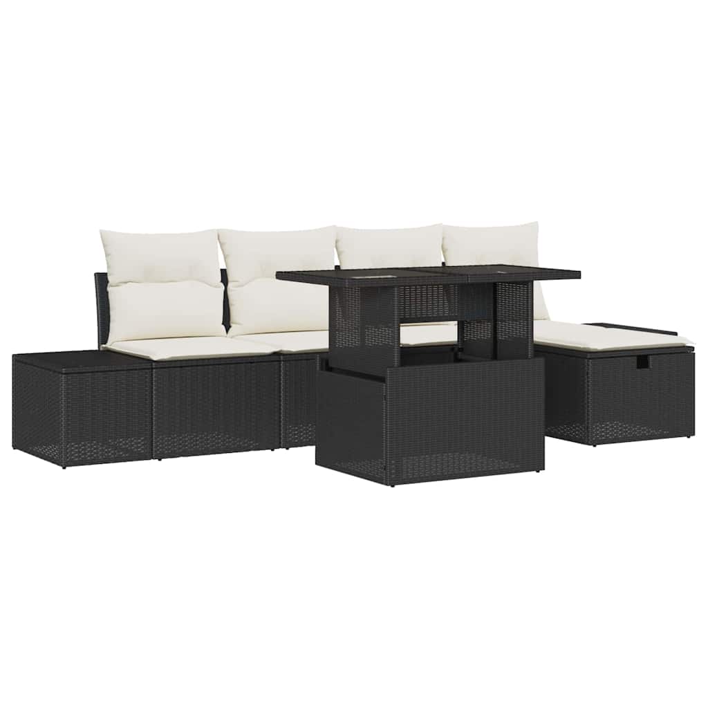Garten-Sofa-Set 6 pcs Schwarz Poly Rattan