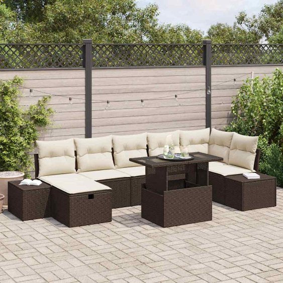 Garten-Sofa-Set mit Kissen 8 pcs Schwarz Poly Rattan