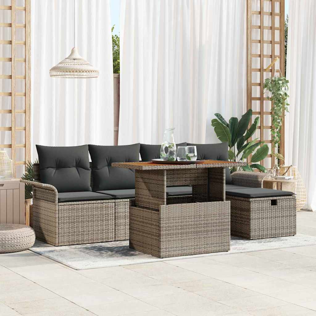Garten-Sofa-Set mit Kissen 6 pcs Schwarz Poly Rattan