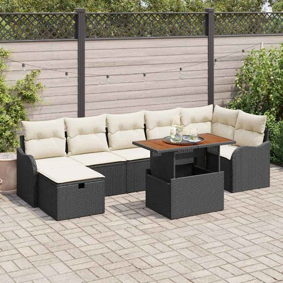 Garten-Sofa-Set mit Kissen 8 pcs Schwarz Poly Rattan