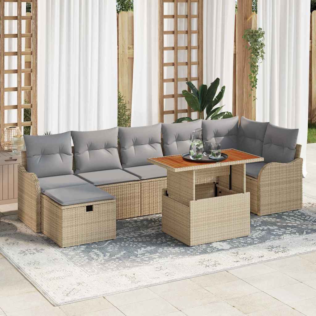 Garten-Sofa-Set mit Kissen 8 pcs Schwarz Poly Rattan