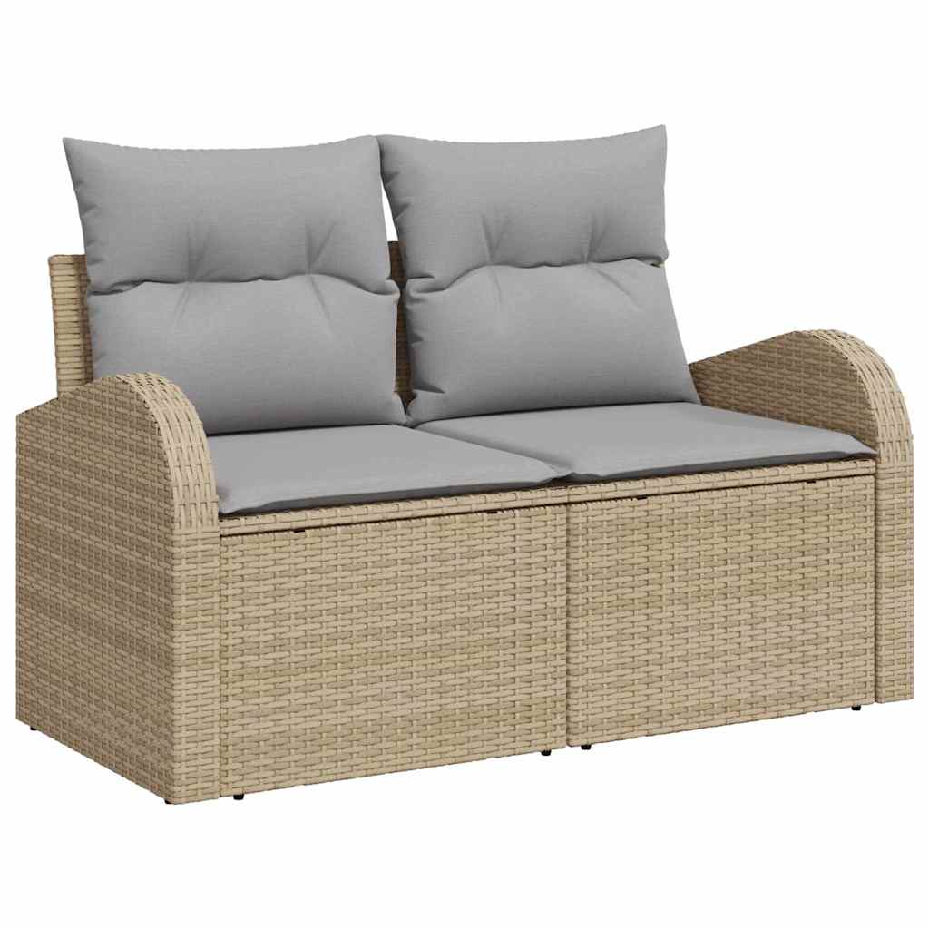 Garten-Sofa-Set mit Kissen mit Speicher 7 pcs Beige Poly Rattan