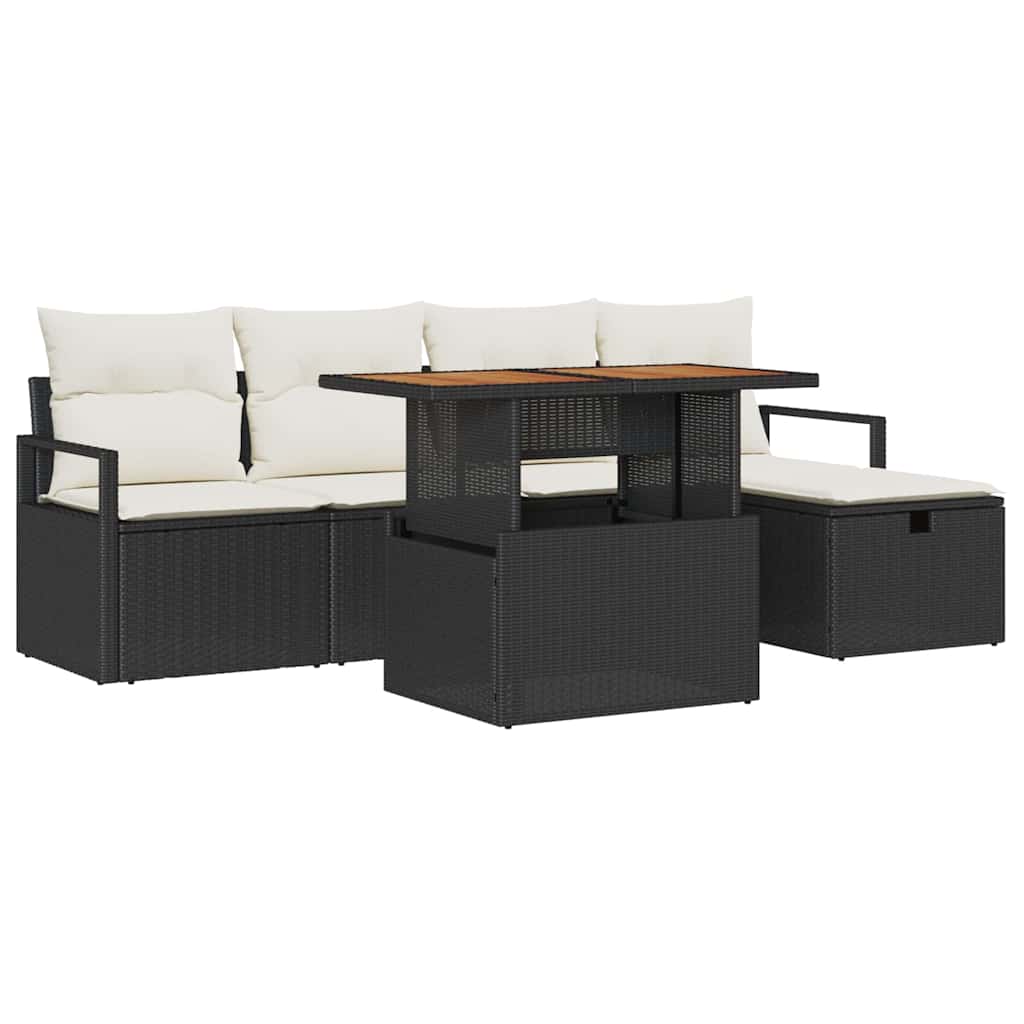 Garten-Sofa-Set mit Kissen 6 pcs Schwarz Poly Rattan