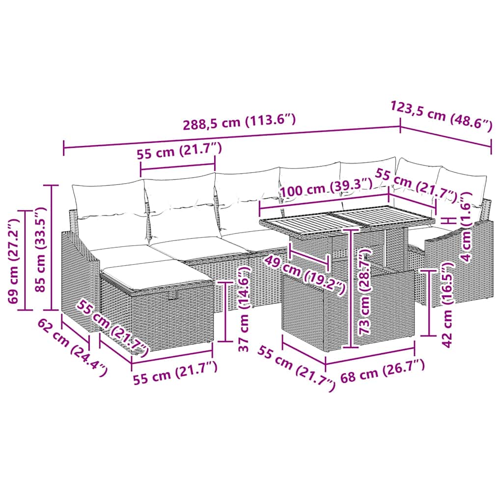 Garten-Sofa-Set mit Kissen 8 pcs Schwarz Poly Rattan