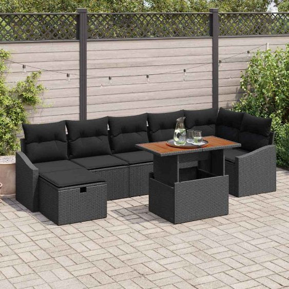 Garten-Sofa-Set mit Kissen 8 pcs Schwarz Poly Rattan