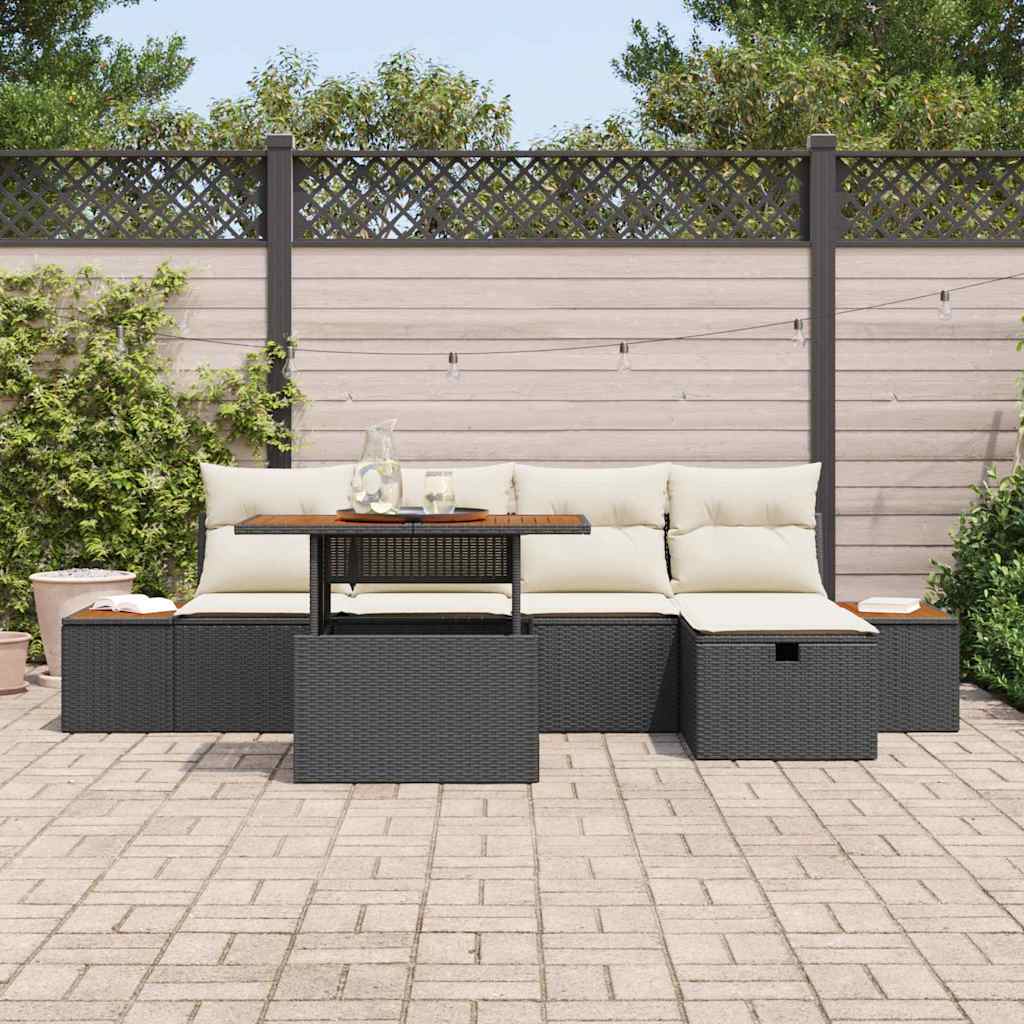 Garten-Sofa-Set mit Kissen 6 pcs Schwarz Poly Rattan