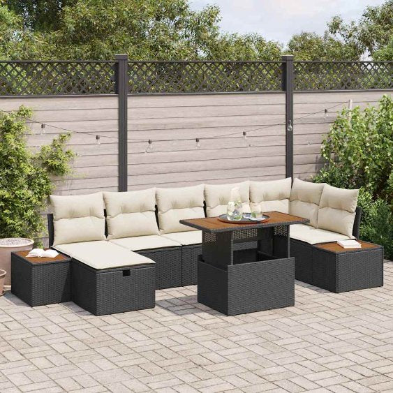 Garten-Sofa-Set mit Kissen 8 pcs Schwarz Poly Rattan