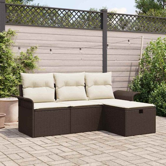 Gartensofa-set mit Kissen mit Speicher 4 pcs Poly Rattan