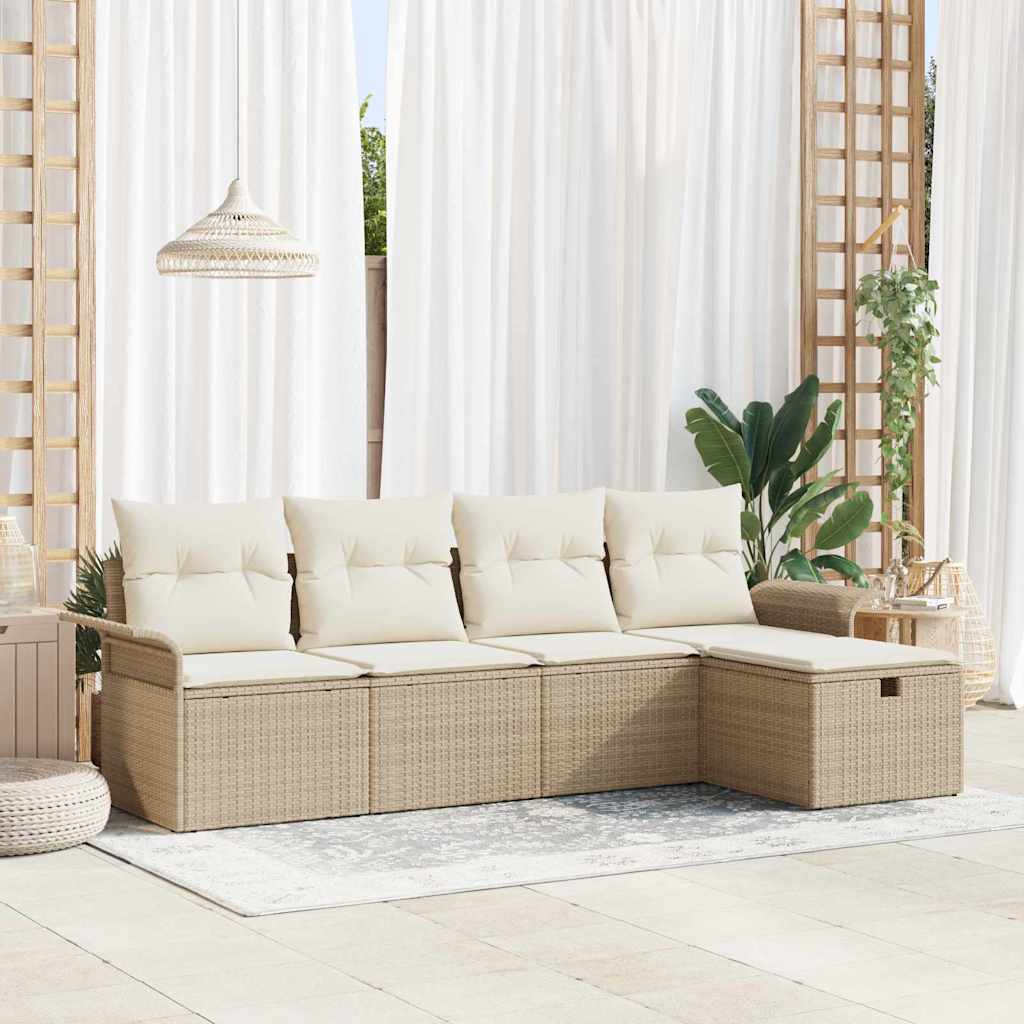 Garten-Sofa-Set mit Kissen 5 pcs Schwarz Poly Rattan