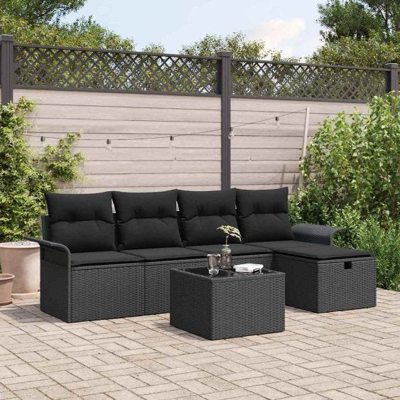 Garten-Sofa-Set mit Kissen 5 pcs Schwarz Poly Rattan