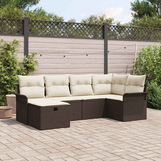 Gartensofa-set mit Kissen mit Speicher 6 pcs Poly Rattan