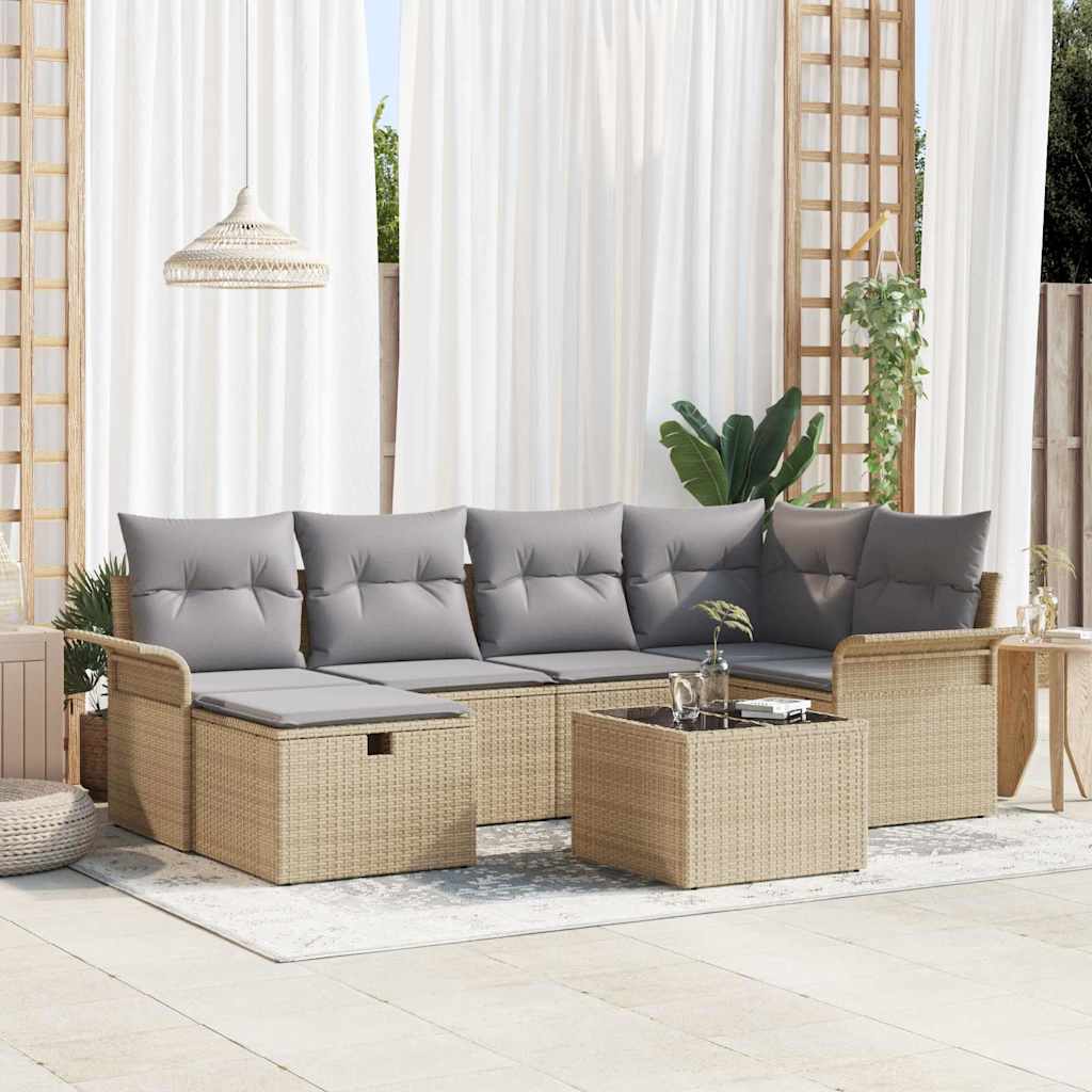 Gartensofa-set mit Kissen mit Speicher 6 pcs Poly Rattan