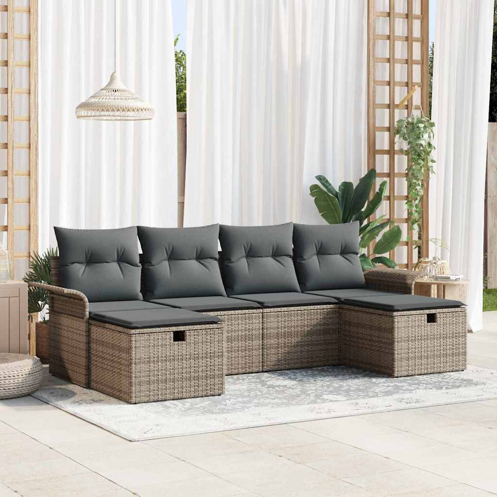 Gartensofa-set mit Kissen mit Speicher 6 pcs Poly Rattan